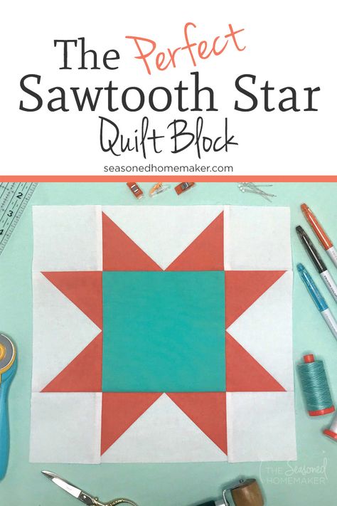 Sawtooth Star Quilt Block, Sawtooth Star Quilt, Sawtooth Star, How To Quilt, Quilt Block Patterns Free, Quilt Square Patterns, Classic Quilts, Star Quilt Blocks, Quilt Block Tutorial