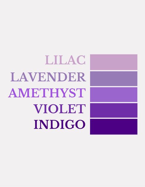 Lavender Amethyst, Lavender Color Match, Purple Paint Color Palette, Purple Rainbow, Lavender Shades, Everything Purple, Shades Of Lavender Colour, Violet Shades, Lavender Purple