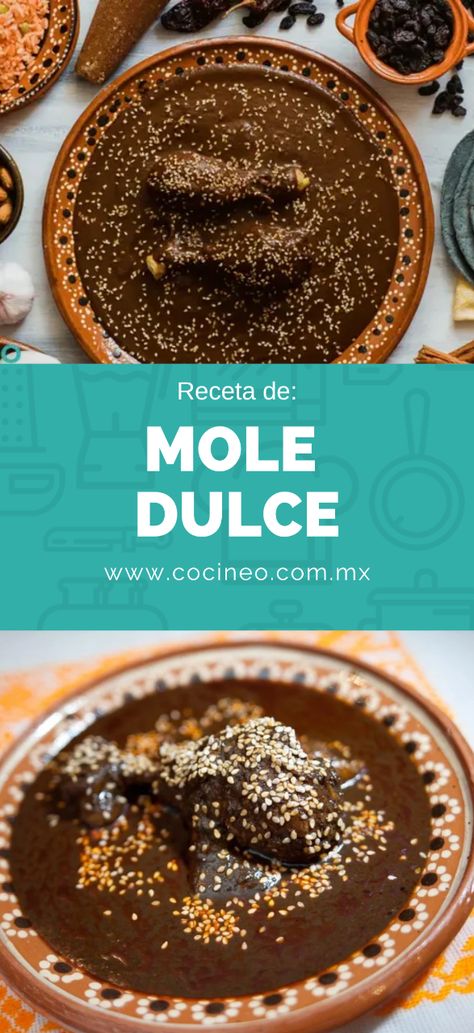 ¡Descubre el delicioso sabor del mole dulce con esta receta única y llena de tradición! Prepara este platillo mexicano icónico que combina sabores dulces y picantes en una experiencia culinaria inigualable Chicken Mole Recipe, Mexican Mole, Mole Recipe, Mole Poblano, Chicken Mole, International Food, International Recipes, Mexican Food, Mole