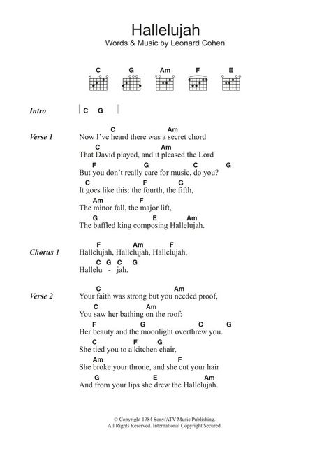 Hallelujah Sheet Music | Leonard Cohen | Guitar Chords/Lyrics | Guitar chords and lyrics, Ukulele chords songs, Ukelele chords ukulele songs Hallelujah Guitar Chords, Hallelujah Sheet Music, Akordy Na Ukulele, Leonard Cohen Hallelujah, Ukelele Chords Ukulele Songs, Ukulele Songs Beginner, Easy Ukulele Songs, Akordy Gitarowe, Finger Piano