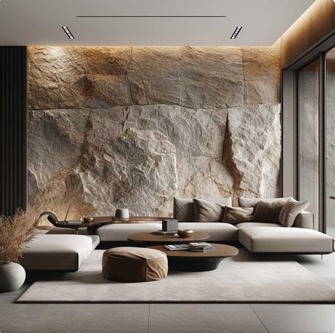 Stone Wallpaper Living Room, Stone Texture Wall Interiors, Rock Interior, Warm Living Room Colors, Stone Texture Wall, Interior Design Portfolio Layout, Stone Accent Walls, Stone Wall Design, Living Room Warm