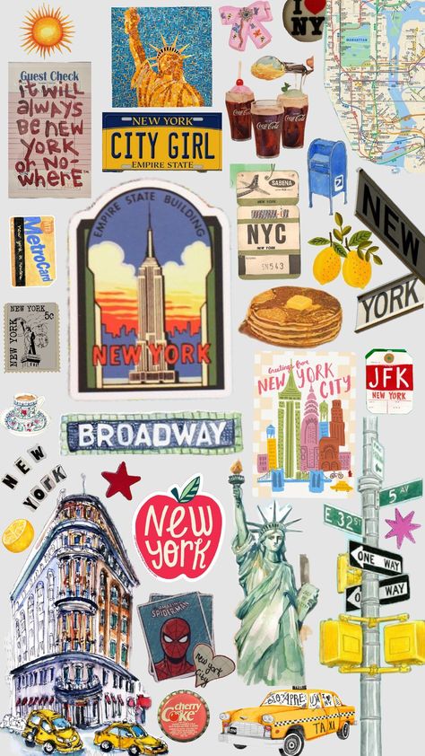 Sticker Background Design, Scrapbook New York, Nyc Clipart, Picture For Collage, New York Scrapbook, Nyc Stickers, New York City Collage, Nyc Scrapbook, New York Stickers