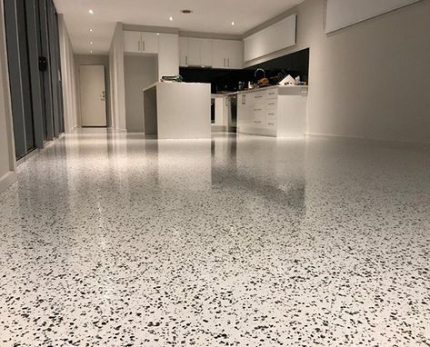 Shed Turned House, Epoxy Flake Floor, Epoxy Floor Basement, Decorative Concrete Driveways, Epoxy Floor Designs, Decorative Concrete Floors, Creative Flooring, Types Of Concrete, Floor Bathroom