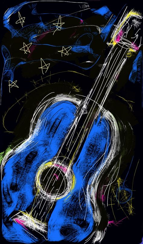 Stary Night Blue Guitar Blue Guitar Wallpaper, Blue Guitar Aesthetic, Guitar Aesthetic Wallpaper, Banner Inspiration, Blue Bg, Blue Music, Blue Guitar, Guitar Drawing, Action Pose Reference