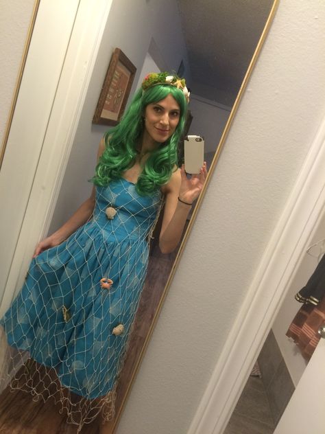 This is my "Under the Sea" costume.  I was the ocean. Under The Sea Costume Ideas, Under The Sea Theme Party Outfit, Fish Net Dress, Ocean Costume Diy, Under Water Costume, Under The Sea Custome Ideas, Under The Sea Costumes Diy Women, Under The Sea Fancy Dress, Under The Sea Diy Costumes