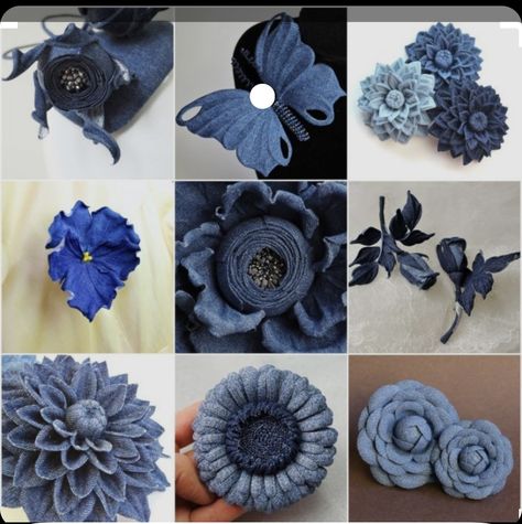 Cloth Flowers How To Make, Denim Roses, Jeans Flowers, Denim Crafts Diy, Making Fabric Flowers, Blue Jeans Crafts, Denim And Diamonds, Denim Art, Denim Flowers