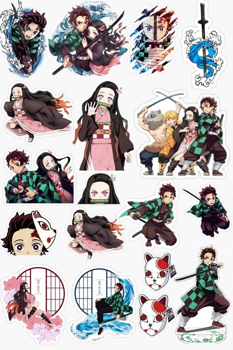 Demon Slayer Stickers Printable Nezuko, Kny Stickers Printable, Kawaii Anime Stickers Printable, Demon Slayer Stickers Printable, Kny Stickers, Anime Stickers Printable, Demon Slayer Stickers, Free Watercolor Flowers, Anime Crafts Diy