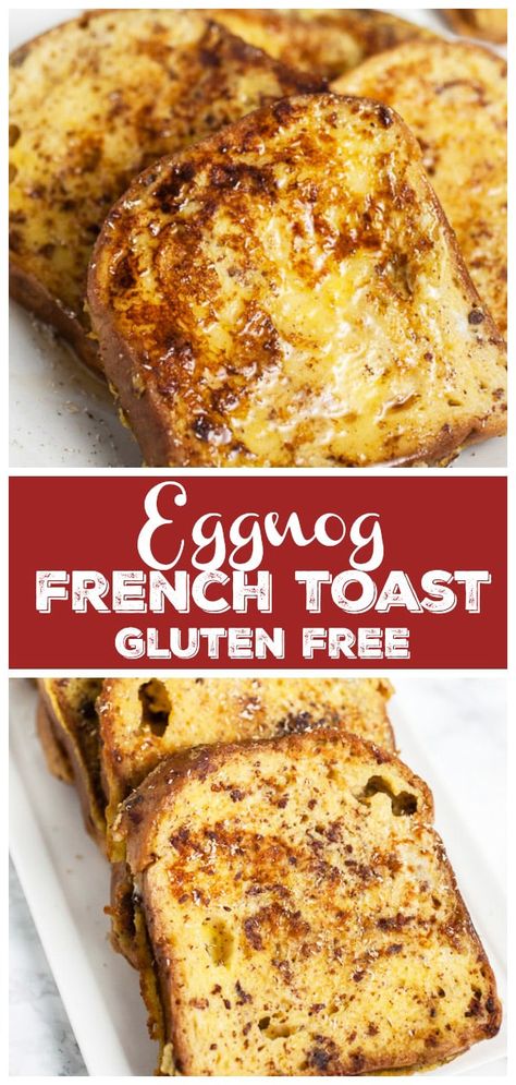 This Eggnog French Toast is a super easy breakfast recipe for Christmas morning and the holidays! Gluten free bread is soaked in a cinnamon egg mixture and then toasted until golden. It's topped with warm maple syrup and nutmeg. Everyone will love this French Toast! #breakfast #eggnog #christmas #glutenfree Fluffy French Toast, Eggnog French Toast, Classic French Toast, Egg Nog, Classic Breakfast, Interesting Recipes, Mood Food, Breakfast Toast, Gluten Intolerance