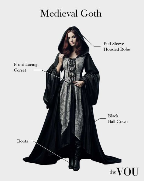 Medieval Goth, Dark Ages, Somber Aesthetics, Black Palette, Dark Hues, Velvet, Lace, Leather, Knights and Castles, Flowing Dresses, Robes, Corsets, Tunics, Middle Ages, Dramatic Capes, Chokers, Crowns, Intricate Headpieces, Jewelry, Dead Can Dance, Sharon den Adel. Goth Medieval Dress, Gothic Medieval Fashion, Medieval Gothic Aesthetic, Medieval Gothic Fashion, Goth Types, Medieval Goth, Types Of Goth, Goth Outfit Ideas, Black Palette