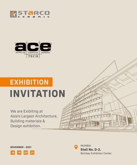 Asia's largest architecture, building materials & design exhibition Starco Ceramic kindly invites you in @acetechexhibition & explores our wide range of tiles. Visit our Stall No. D - 2, Bombay Exhibition Center #starcoceramic #uniquedecorative #ACETECH2021 #architecture #construction #engineering #architecturedesign #Interiordesignideas #interiordesigner #Interior #Interiordecor #modernizedart #ceramic #walltiles #tiles #mumbai #delhi #hyderabad #architect #brands