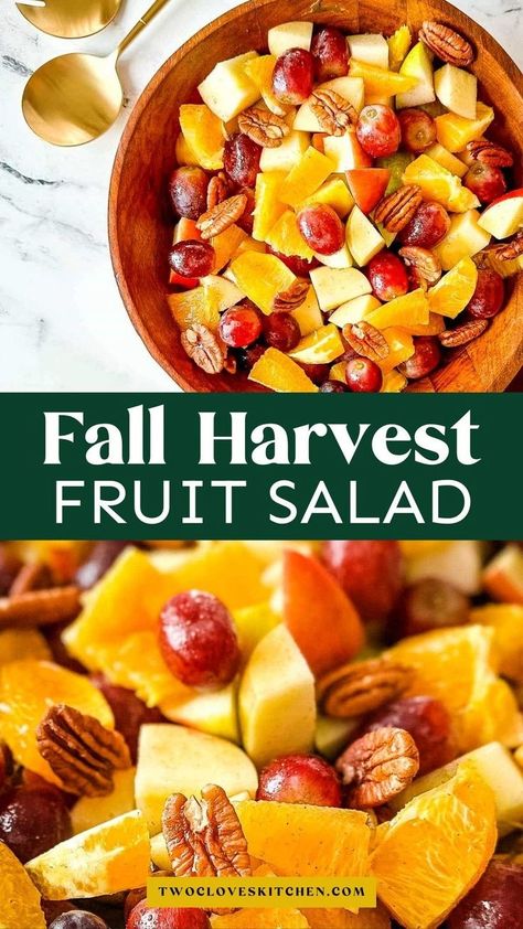 Looking for the best fall harvest Thanksgiving fruit salad recipe? This easy + healthy dish combines navel oranges, pears, apples, and grapes into a dessert that both kids and adults will love. Whip up this treat ahead of time and impress your guests with one of the best ideas for your holiday table. Whether you're planning a turkey dinner or need a quick dessert option, this fluff salad is a perfect choice. Get creative with these Thanksgiving fruit salad ideas for an unforgettable celebration. Fall Fruit Salad Recipes, Fall Fruit Platter Ideas, Apple Salad Recipe Easy, Fruit Salad Fall, Apple Fruit Salad, Fruit Salad Ideas, Fall Fruit Salad, Thanksgiving Fruit Salad, Breakfast Fruit Salad