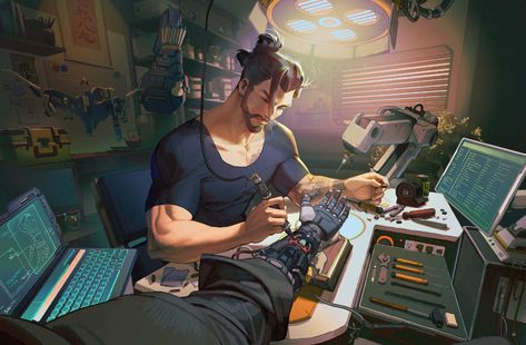 Art, Fictional Characters, Instagram, Cyberpunk, Overwatch, Computer, Desk, Twitter