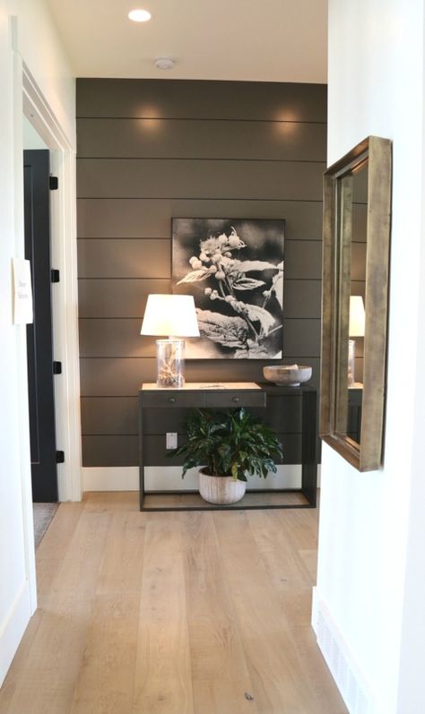 Benjamin Moore Kendall Charcoal, Kendall Charcoal, Accent Wall Colors, Shiplap Accent Wall, Ship Lap Walls, Benjamin Moore, Wall Color, Home Fashion, Home Decor Inspiration