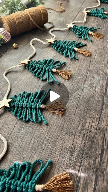 Yarn Wrapped Pinecones, Xmas Tree Macrame Tutorial, Macrame Wall Christmas Tree, How To Make Macrame Christmas Ornaments, Yarn Holiday Crafts, Diy Kid Friendly Christmas Decorations, Christmas Macrame Garland, Homemade Christmas Tree Garland Easy Diy, Simple Diy Christmas Crafts