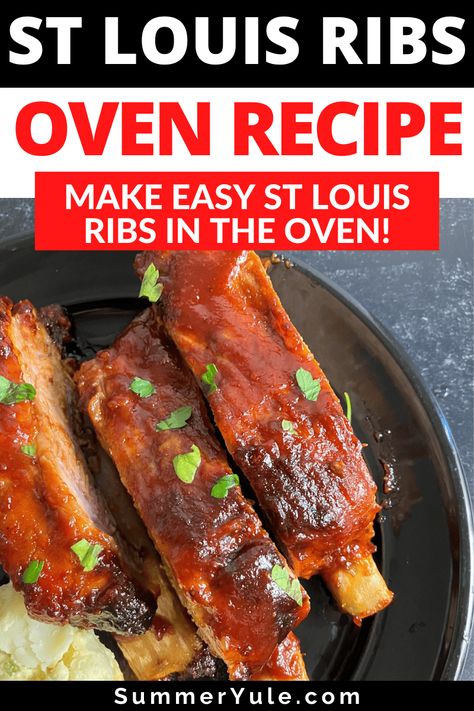 Wondering how to cook St Louis ribs in oven? Get the best St Louis ribs oven recipe here! These St Louis style ribs have an easy dry rub and are slathered with delicious BBQ sauce. Making oven baked St Louis ribs saves time compared to traditional smoked ribs, but the results are just as tasty. Learn what temp to cook St Louis ribs in oven, how long to cook St Louis ribs in oven, and more! St Louis Style Pork Spare Ribs Oven, Oven Baked St Louis Style Ribs, At Louis Style Ribs Oven, Pork Spare Ribs Oven, St Louis Ribs In Oven, Ribs In Oven Recipe, Ribs Oven Recipe, Spare Ribs In Oven, St Louis Spare Ribs