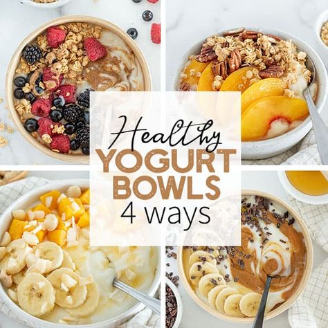 Healthy Yogurt Bowls Easy Yogurt Breakfast Ideas, Things To Add To Yogurt, Filling Yogurt Bowl, Chia Seed Yogurt Bowl, Meal Prep Yogurt Bowls, Healthy Yogurt Parfaits, Yogurt Bowl Protein, Yogurt Toppings Ideas, Yogurt Toppings Healthy