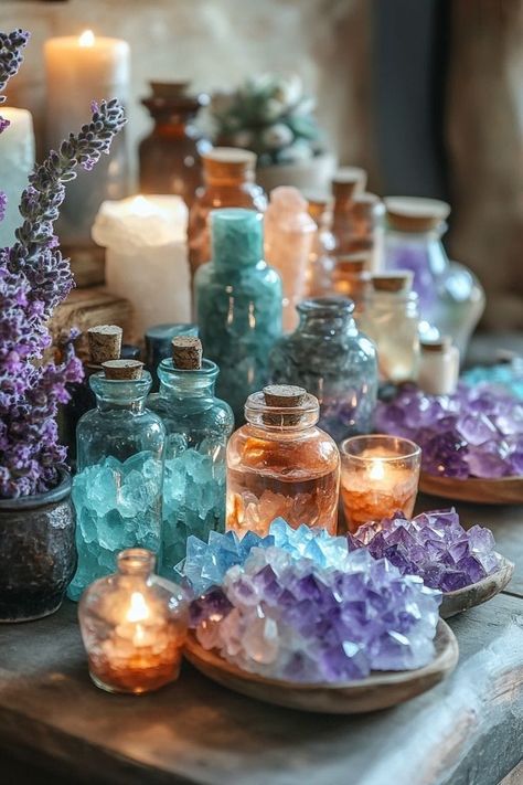 Good Morning!! I'm here, making crystal charms and mini jars with trinkets for you! Let's get together and talk about what crystals could enhance your life. ✨✨ $20 moon water $25 crystal charms $25 mini jars with trinkets Crystal Therapy Healing, Healing Aesthetic, Crystals Aesthetic, Fancy Chair, Power Of Crystals, Moon Water, Crystal Altar, Healing Magic, Crystal Aesthetic