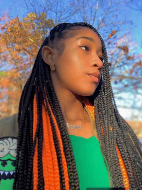 Orange peekaboo IG: mayaxlauren 🔥 Peekaboo Hair Colors, Black Box Braids, Tan Skin Blonde Hair, Peekaboo Hair, Colored Braids, Box Braids Hairstyles For Black Women, Cute Braided Hairstyles, Cute Box Braids Hairstyles, Braided Ponytail Hairstyles