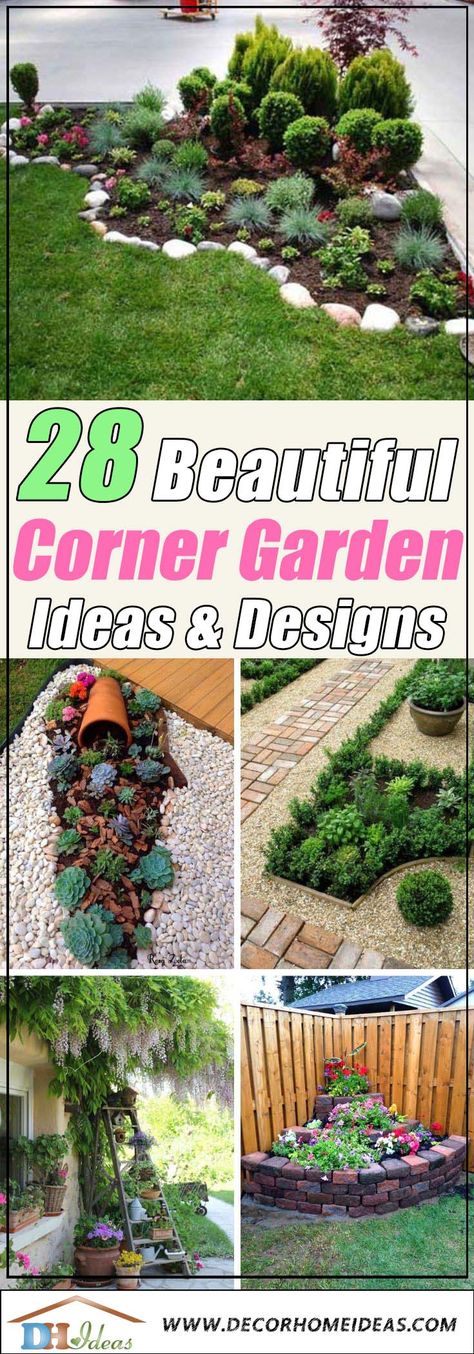 28 Beautiful Corner Garden Ideas and Designs | Decor Home Ideas Corner Flower Bed, Easy Garden Ideas Landscaping, Corner Landscaping, Corner Garden Ideas, Recycled Garden Art, Corner Garden, Recycled Garden, Garden Makeover, Front House Landscaping