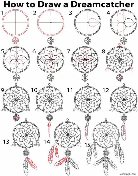 How to Draw a Dreamcatcher (Step by Step) | Cool2bKids Dream Catcher Drawing, Atrapasueños Diy, Holiday Art Projects, Dream Catcher Tutorial, Dream Catcher Patterns, Pola Macrame, Dream Catcher Craft, Seni Dan Kraf, Dream Catcher Diy