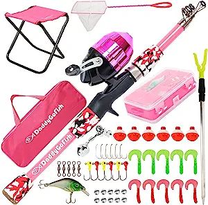 Kids Fishing Pole – Telescopic Rod & Reel Combo with Collapsible Chair, Rod Holder, Tackle Box, Bait Net Small Dock, Fold Out Chair, Collapsible Chair, Telescopic Fishing Rod, Children Activities, Fishing Kit, Kids Fishing, Tackle Box, Rod Set