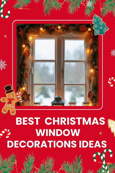 An image showcasing beautiful Christmas window decoration ideas, featuring rustic garlands, glowing lights, traditional wreaths, and festive ornaments, creating a cozy and magical holiday atmosphere. Faux Window Christmas Decor, Christmas Window Garland Ideas, Decorating A Window For Christmas, Above Window Christmas Decor, Window Holiday Decor, Christmas Lights Around Windows Inside, Window Decoration Inspiration, Christmas Decor For Windows Inside, Indoor Window Christmas Decor Ideas