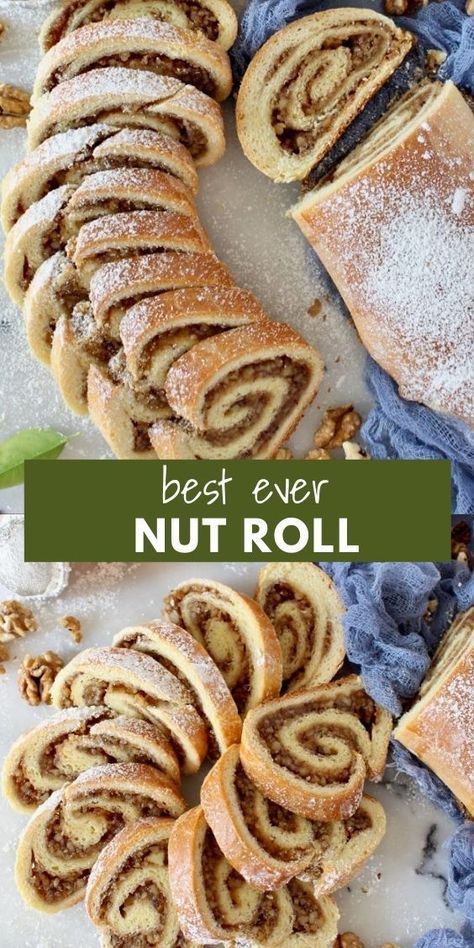 Recipe For Nut Roll Filling, Nut Roll Recipes, Pecan Cake Roll Recipe, Walnut Kolachi Recipe, Walnut Filling For Nut Roll, Pecan Nut Roll Recipe, Walnut Strudel Recipe, Hungarian Walnut Roll, Nut Kolachi Cookies