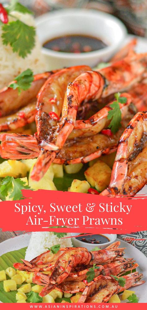 Sweet, savoury, spicy and zesty - all the characteristics of an authentic Thai recipe. Serve up these air fryer prawns for a dinner party and it'll be an absolute crowd-pleaser. Recipe brought to you by Asian Inspirations. #airfryer #airfryerrecipes #prawns #sweetandspicyprawns #prawnrecipes #thaifood #thairecipes #thairecipe #thaidish Prawn Air Fryer Recipes, Prawns In Air Fryer, Air Fryer Prawns Recipes, Air Fryer Prawn Recipes, Airfryer Prawns, Air Fryer Prawns, Thai Prawn Recipes, Chinese Prawn Recipes, King Prawn Recipes