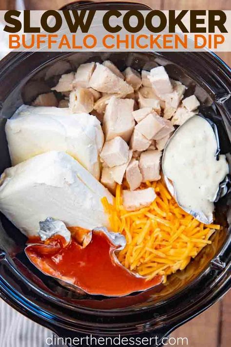 Buffalo Chicken Recipes Crockpot, Shredded Buffalo Chicken Recipes, Chicken Dips Crockpot, Slow Cooker Buffalo Chicken Dip, Christmas Dips, Chicken Wing Dip, Healthy Buffalo Chicken Dip, Slow Cooker Buffalo Chicken, Dip Recipes Hot