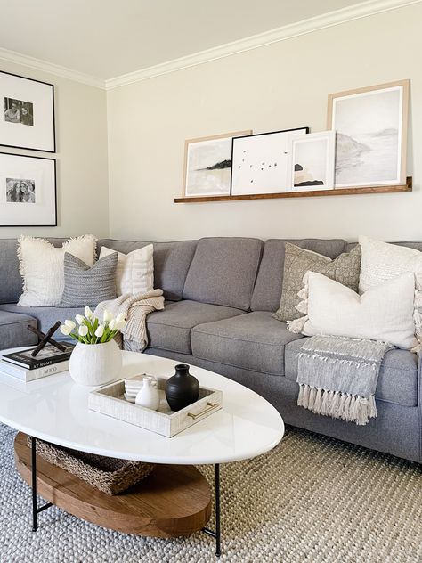 Modern coastal living room, benjamin moore classic gray Living Room Decor Grey Couch, Modern Coastal Living Room, Photo Reel, Rooms Decoration, Modern Grey Living Room, Gray Living Room Design, Grey Sofa Living Room, Gray Sectional, Grey Couch