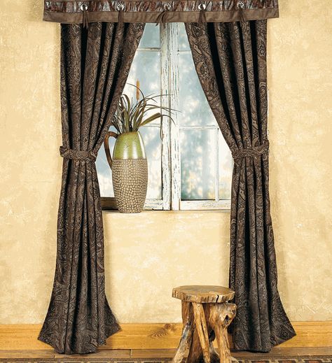 Western Paisley Beaumont Drapes Western Curtains, Western Paisley, Rustic Bedding Sets, Drapes And Curtains, Damask Curtains, Western Bedding, Black Forest Decor, Living Room Themes, Velvet Drapes