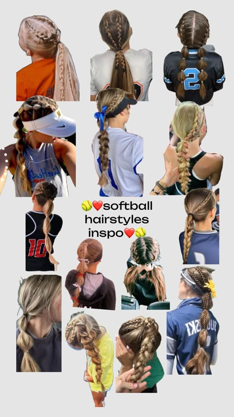 SOFTBALL🥎 Softball Girl Hairstyles, East Softball Hairstyles, Curly Hairstyles For Softball, Hair For Softball Games, Hair Ideas For Softball, Low Softball Hairstyles, Softball Hairstyles Easy And Fast, Cute Baseball Hairstyles, Hair Styles For Softball Players