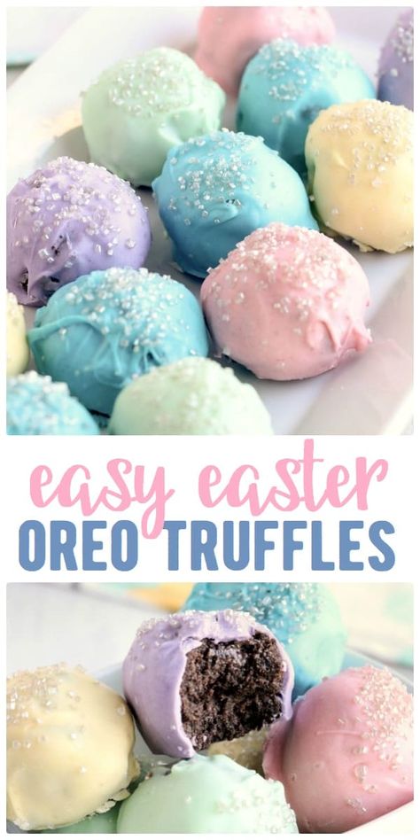 Pastel Easter Easy Oreo Truffles -- a recipe with just 3 simple steps and the easiest ingredients! Perfect for any holiday. #Easter #Oreos #Truffle #Chocolate #EasyDesserts Simple Easter Desserts, Easter Oreo, Easy Oreo Truffles, Easter Candy Recipes, Easter Oreos, Easter Sweet Treats, Truffle Chocolate, Easter Deserts, Oreo Truffle