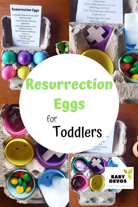 Toddler-Sized Resurrection Eggs – Baby Devotions Resurrection Eggs Printable, Easter Jesus Crafts, Easter Activities For Toddlers, Poofy Dresses, Resurrection Eggs, Easter Devotions, Easter Lessons, Easter Sunday School, Jesus Crafts