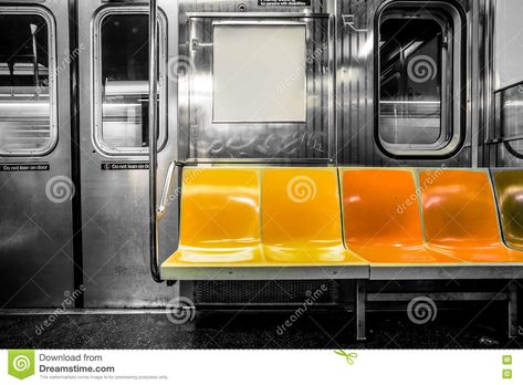 Photo about New York City subway car interior with colorful seats. Image of metropolitan, brooklyn, train - 80996123 Subway Car, New York City Subway, Plan Paris, New York Subway, Subway Train, Paint Brush Art, Cool Wall Decor, Wall Seating, U Bahn