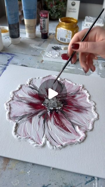 Studio Spindler | Texture Artist on Instagram: "Watch me bring a textured flower to life ! 🌺🎨 #paintingtutorial #CreativeProcess #TextureArtTutorial #flowerart #originalcanvaspainting" Textured Flowers On Canvas, Texture Paste Art, Textured Art Ideas, Textured Paintings On Canvas, Sugar Painting, Paintings Techniques, Painting Techniques Canvas, Textured Flower Painting, Texture Painting Techniques