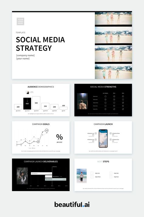 Try our free, customizable Social Media Strategy presentation template. Social Media Goals Template, Marketing Strategy Plan Template, Social Media Reporting Template, Social Media Presentation Template, Social Media Proposal Design, Social Media Marketing Presentation, Marketing Strategy Social Media Template, Social Media Pitch Deck, Social Media Presentation Design