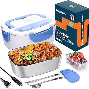 TRAVELISIMO Electric Lunch Box 60W, 3 in 1 Ultra Quick Portable Food Warmer 12/24/110V, Heated Lunch Boxes for Adults Leakproof, SS Container, Heater for Car Truck Work, Loncheras Electricas #ad Portable Microwave, Heated Lunch Box, Lunch Boxes For Men, Car Food, Hot Lunch, Fast Foods, Stainless Steel Containers, Homemade Meals, Portable Food