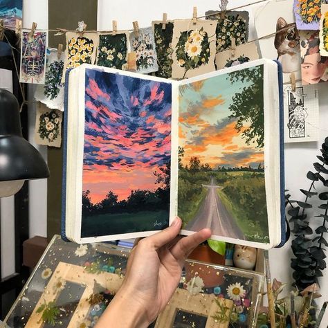 Acrylic Painting Sunset, Art Gouache, 2022 Art, Painting Sunset, Painting Gouache, Painting Painting, Sunset Painting, Instagram Art, Gouache Painting