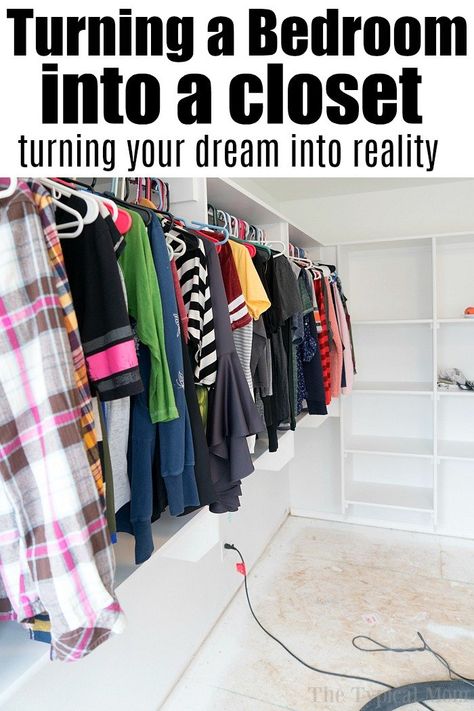 Turning a bedroom into a closet was once a dream but we did it this year and it's been an amazing transformation! Here's how we did this home DIY project. #diy #doityourself #closet #bedroom #homedecor #home Spare Room Turned Into Closet, Bedroom Turned Into Dressing Room, Turn A Bedroom Into A Walk In Closet, Turn A Small Bedroom Into A Closet, Turning Spare Room Into Closet, Turning A Small Room Into A Closet, Diy Spare Room Into Closet, Turn A Room Into A Closet On A Budget, Turn Small Bedroom Into Closet