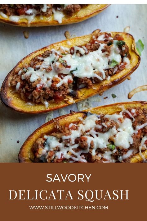 Sausage Stuffed Delicata Squash Recipe, Ground Beef Stuffed Butternut Squash Recipes, Ground Beef Stuffed Butternut Squash, Ground Beef Stuffed Squash, Stuffed Delicata Squash Recipe, Squash With Ground Beef, Stuffed Delicata Squash, Ground Beef And Spinach, Squash Dishes