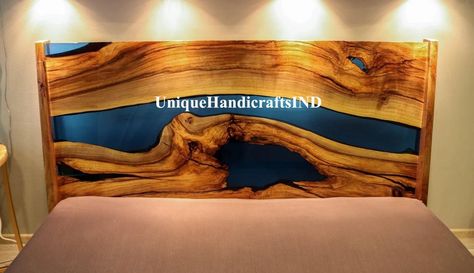 Handmade Bedroom Furniture, Epoxy Furniture, Live Edge Epoxy, Headboard Bedroom, King Bed Headboard, Wood Table Design, Headboard Decor, Bedroom Deco, Wooden Headboard