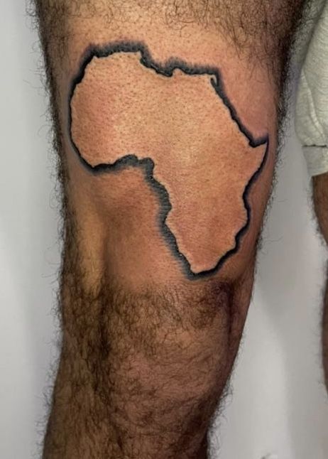 Leg Tattoo Theme, Africa Map Tattoo Men, Ghana Flag Tattoo, Maasai Tattoo, African Themed Tattoos, Black Power Tattoo Men, Africa Tattoos Men, Nigeria Tattoo, African Map Tattoo