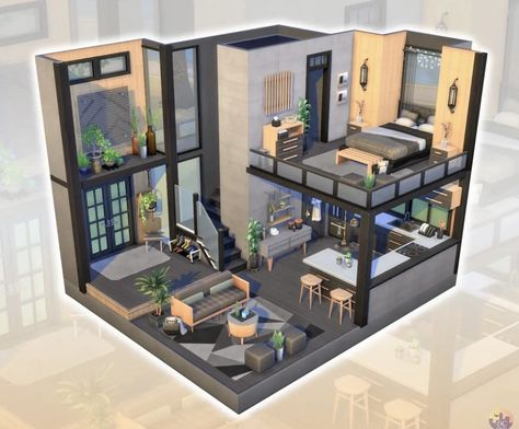 Sims 4 Loft, Sims 4 Houses Layout, Loft House Design, Sims Freeplay Houses, Sims 4 House Plans, Sims 4 House Building, House Floor Design, Sims 4 House Design, Casas The Sims 4