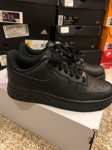 Black Air Force 1 Outfit Women, Black Air Force 1 Outfit, Womens Nike Air Force 1, Nike Air Force 1 Black, Black Air Force 1, Vintage Leather Messenger Bag, Back To School Shoes, Trendy Shoes Sneakers, Shoes For Sale