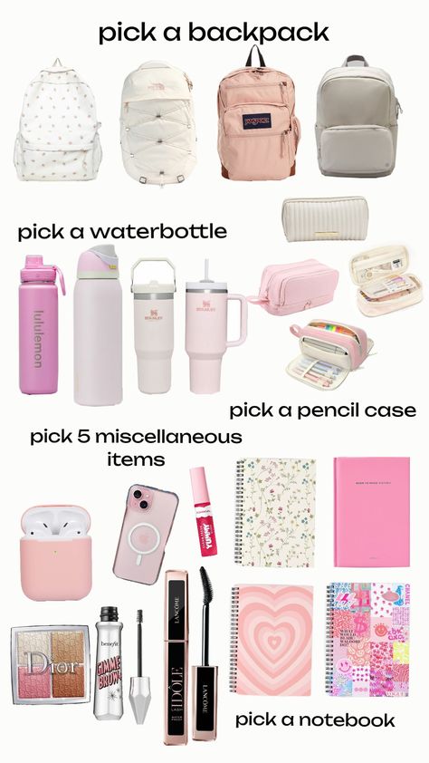 school Cute Locker Ideas, Middle School Essentials, School Emergency Kit, School Backpack Essentials, What's In My Backpack, Preppy Brands, School Goals, School Bag Essentials, Backpack Essentials