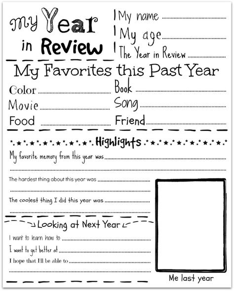 Year in Review for kids free printable New Years Review, Happy New Year Sunday School Craft, New Years Interview For Kids, New Years Resolution Crafts For Kids, Year In Review Template, 2022 Year In Review, Kids New Years Eve, New Year's Eve Activities, New Years Activities