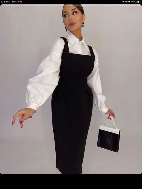 Office Modest Outfits Women, White Shirt Under Dress Outfit, Under Dress Outfit, Shirt Under Dress Outfit, Shirt Under Dress, Office Wears, Cute Professional Outfits, Cargo Outfit, Modest Dresses Fashion