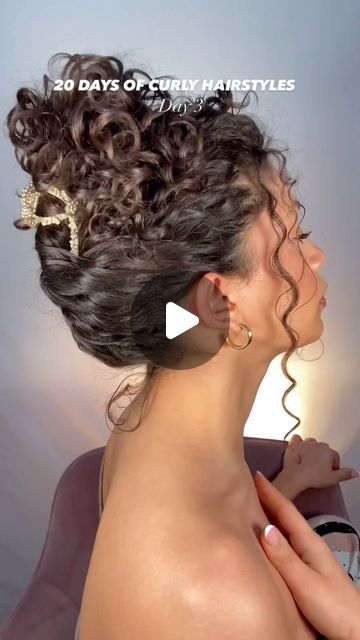 Short Curly Hairstyles Clips, Curly Hair With Clips, Hairstyles With Hair Up, Clips For Curly Hair, Curly Hair Claw Clip Hairstyles, Curly Hair Work Styles, Hairstyle Challenge, Short Curly Hair Updo, Jayme Jo