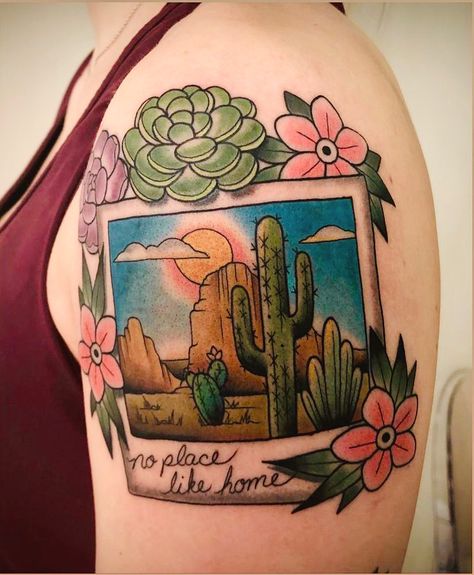 Traditional Desert Tattoo, Cowgirl Tattoos, Freedom Art, Cactus Tattoo, Western Tattoos, Theme Tattoo, Plant Tattoo, Gorgeous Tattoos, Nature Tattoos